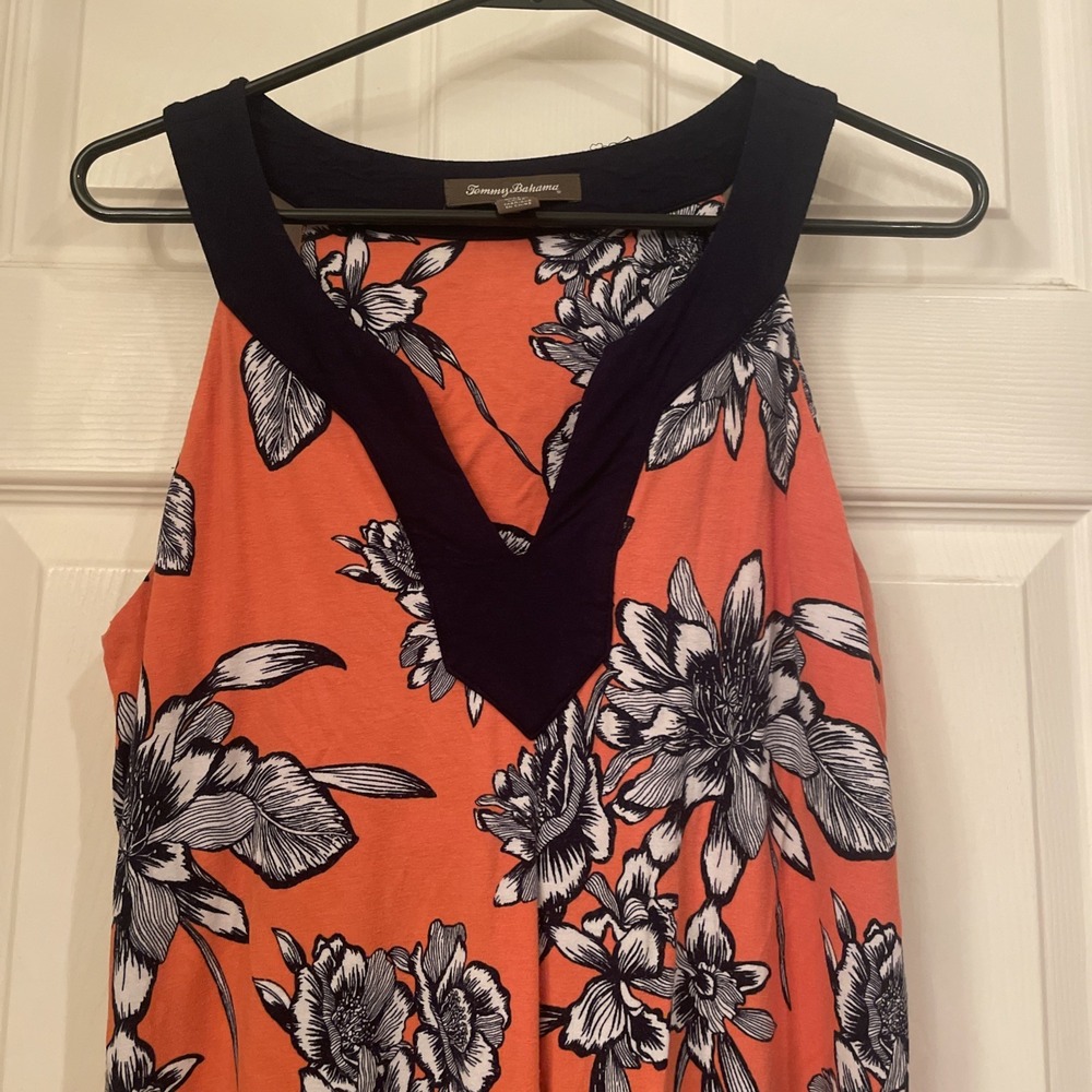 Tommy Bahama Summer Floral‎ Print Sleeveless Halter Dress with Black Trim Sz M